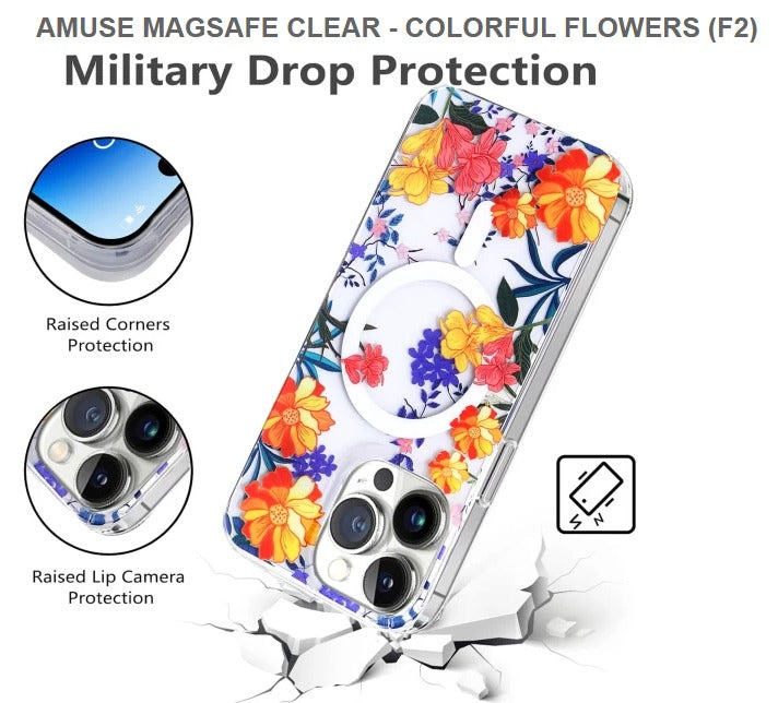 AMUSE MEGASAFE CLEAR Mobile Case for Iphone 15Pro Max -COLORFUL FLOWERS