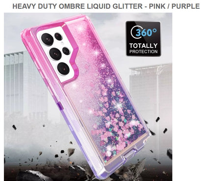 Heavy Duty Ombre Liquid Glitter Mobile Cover For Samsung S23Ultra-PinkPurple