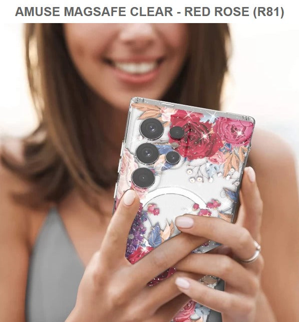 Amuse Meagsafe Clear Mobile Cover For Samsung S24Ultra-Red Rose