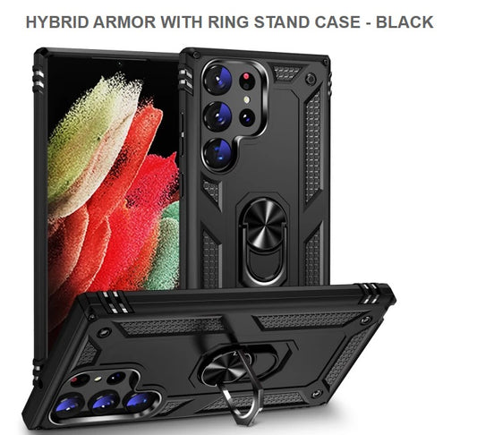 Hybrid Armor Ring Stand Mobile Cover For Samsung S23Ultra- Black-Free Shipping