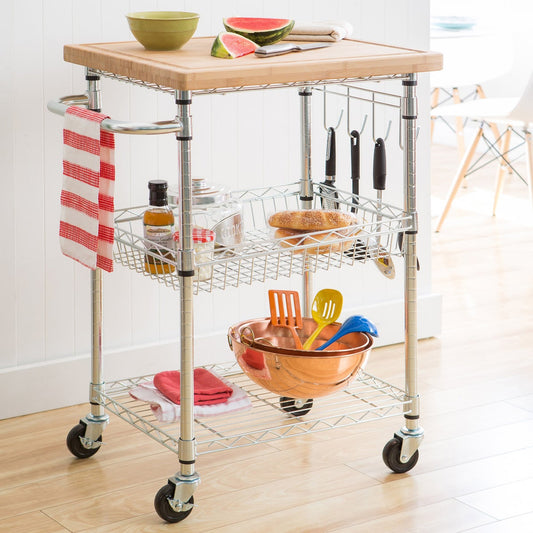 TRINITY EcoStorage Bamboo Top Kitchen Cart