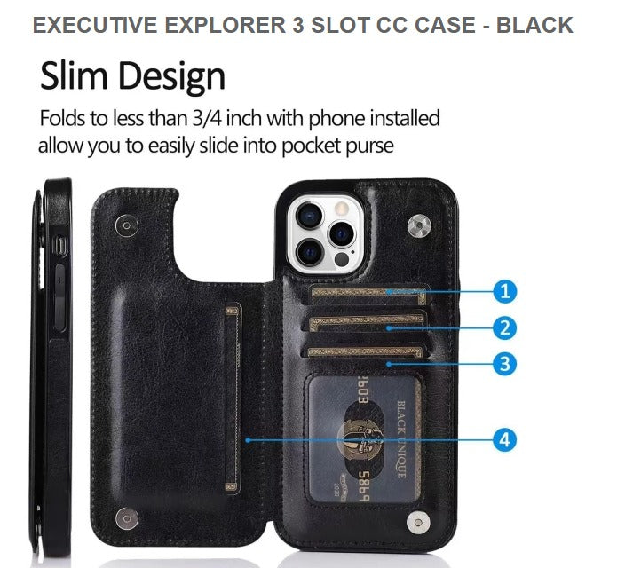 EXECUTIVE EXPLORER 3 SLOT CC CASE for 1Phone 15 Pro Max-Black-Get Free Shipping