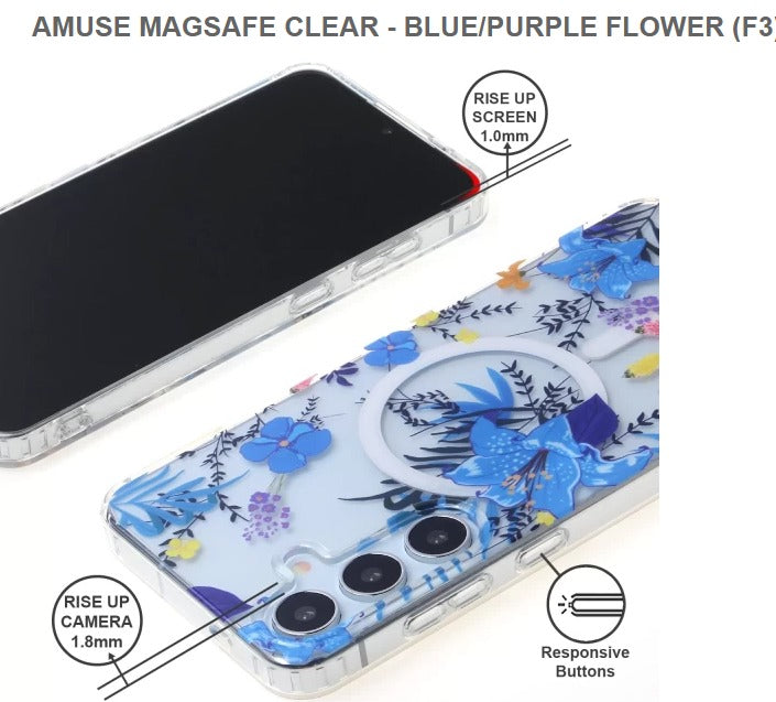 Amuse Megasafe Clear Mobile Cover For Samsung S24-Blue Purple Flowers