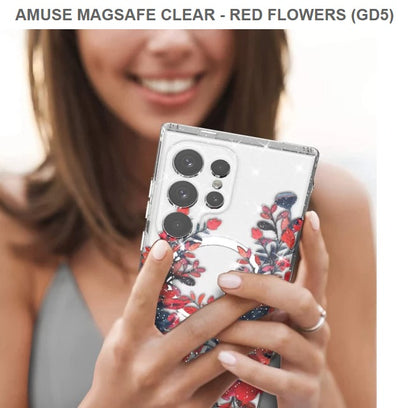 Amuse Meagsafe Clear Mobile Cover For Samsung S24Ultra-Red Flowers