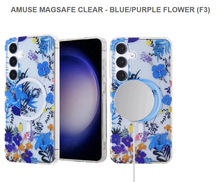 Amuse Meagsafe Clear Mobile Cover For Samsung S24Ultra-Purple Flower