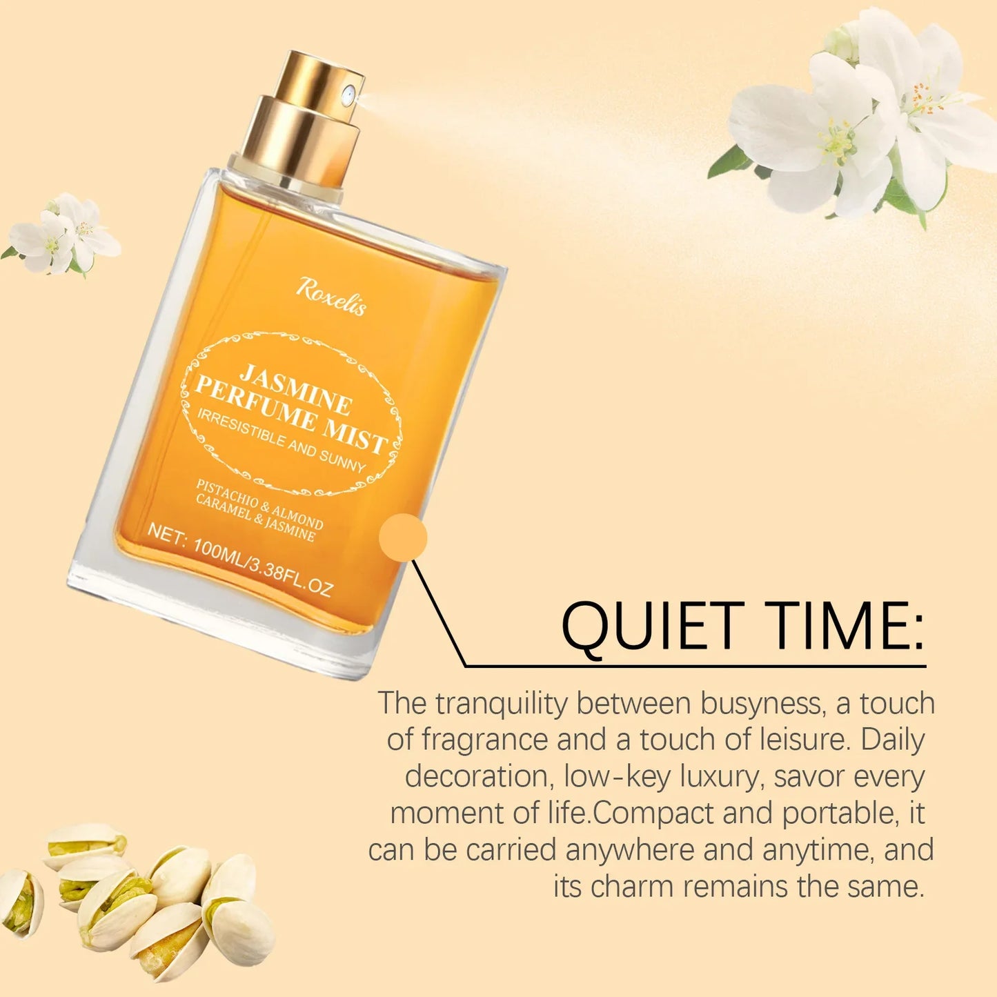 Roxelis 100ml Jasmine Light Fragrance Perfume Spray/Balm Brazilian Scent Lasting Floral Aroma Deodorant Dating Charming Perfume