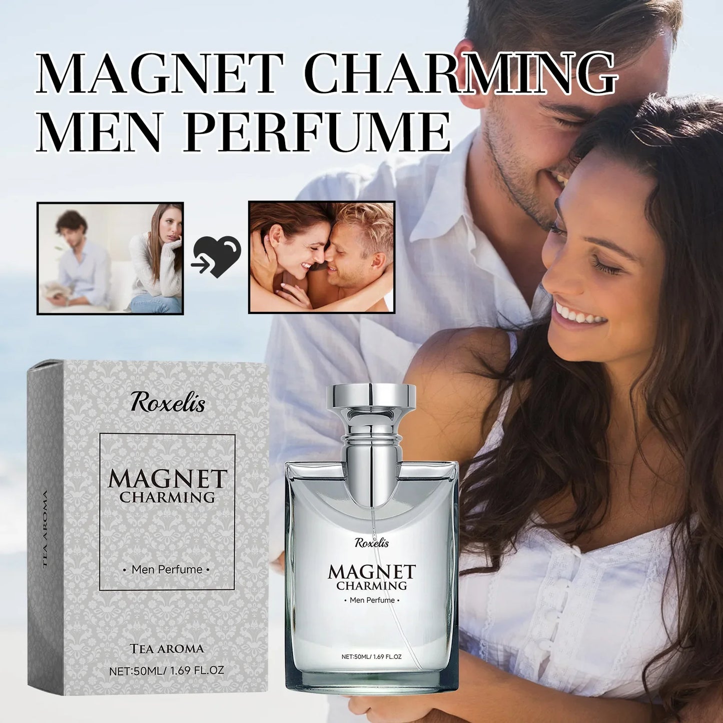 Roxelis 50ml Magnet Charming Men Perfume Tea Aroma Bergamot Lasting Fragrance Pheromone Dating Flirting Glamour Release Perfume