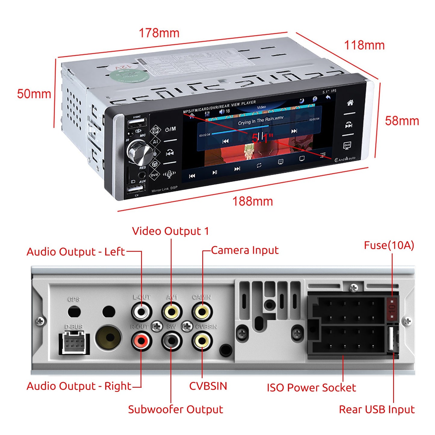ESSGOO Single DIN Car Stereo Head Unit Wireless Carplay Android Auto 5" HD Touch Screen Bluetooth USB AUX-IN TF FM MP5 Player