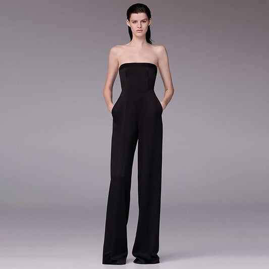 Thai Fashion Brand Women's Spring/Summer Ladies Banquet Elegant Fancy Black Sexy off-the-Shoulder Tube Top Evening Dress Jumpsuit