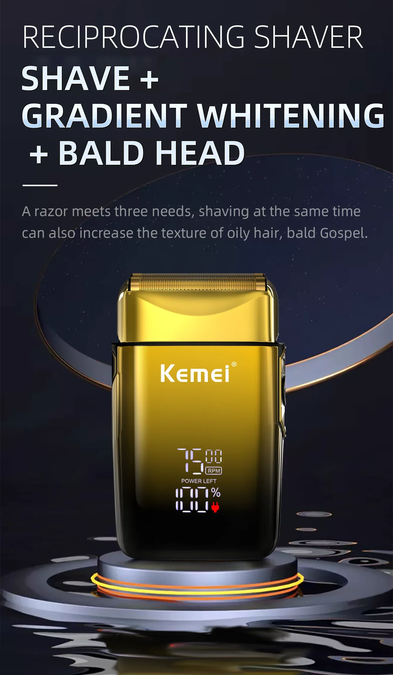 Kemei TX10 New Electric Shaver with LED Display Screen Rechargeable Hair Beard Razor Bald Head Shaving for Men