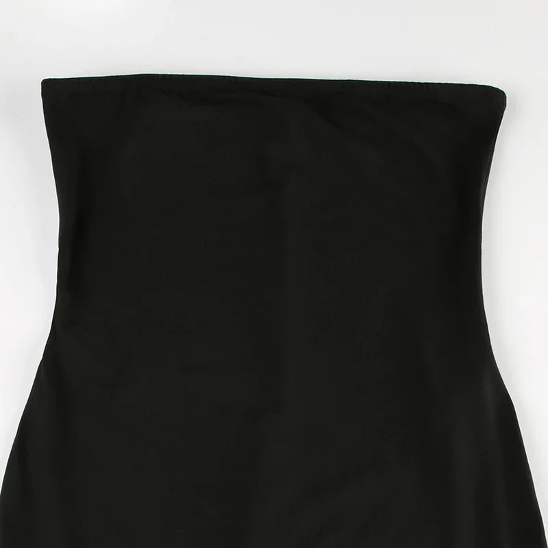 Sweetown Black Solid Strapless Elegant Long Jumpsuits For Women Slim Wide Leg Flared Rompers Simple Fashion Vacation Overalls