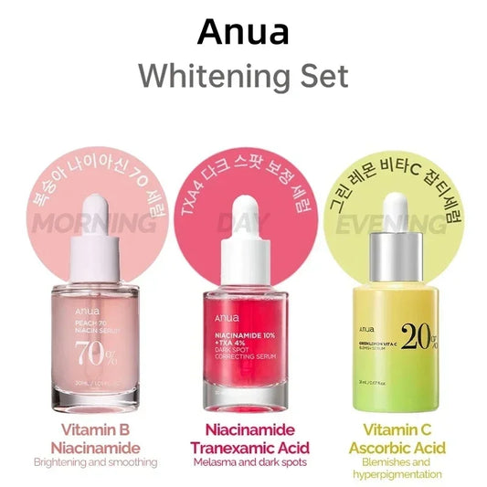 Korean Anua Skincare Products Set Peach 70% Niacinamide Serum Dark Spot Serum Soothing Ampoule Lemon Vitamin Whitening Essence