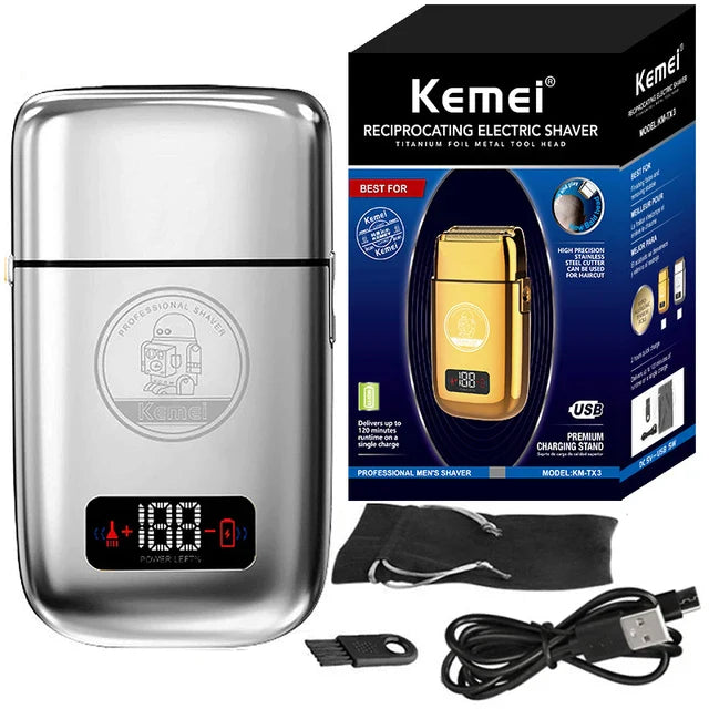 Hot Sale Kemei Km-Tx3 2021new design Anti Pinch Hair Product Electric Gold Metal Body Shaving Usb Charging Reciprocating Shaver