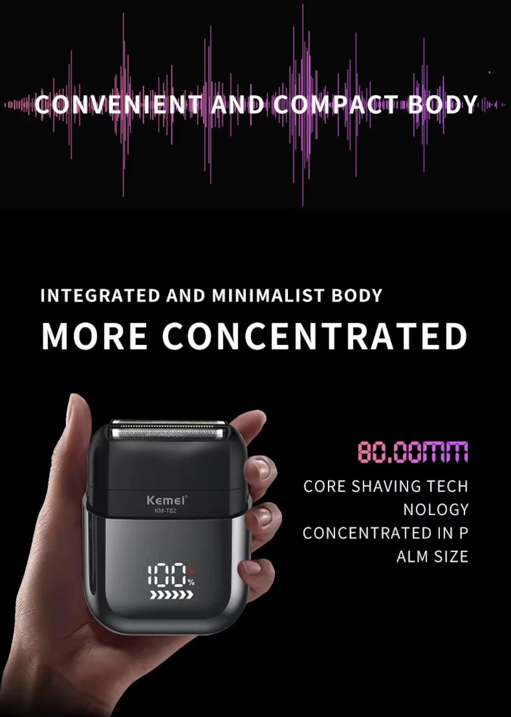 Kemei KM-T82 Usb Reciprocating Electric Shaver Washable Digital Display Professional Electric Portable Travel beard trimmer