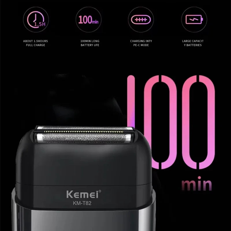 Kemei KM-T82 Usb Reciprocating Electric Shaver Washable Digital Display Professional Electric Portable Travel beard trimmer