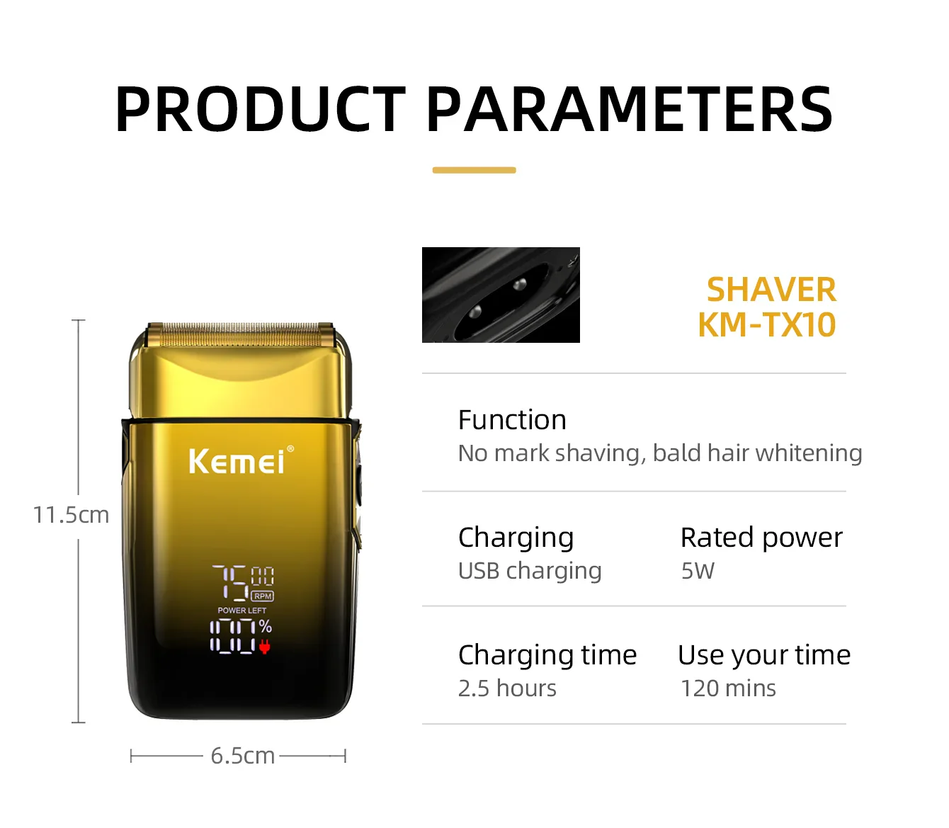 Kemei TX10 New Electric Shaver with LED Display Screen Rechargeable Hair Beard Razor Bald Head Shaving for Men