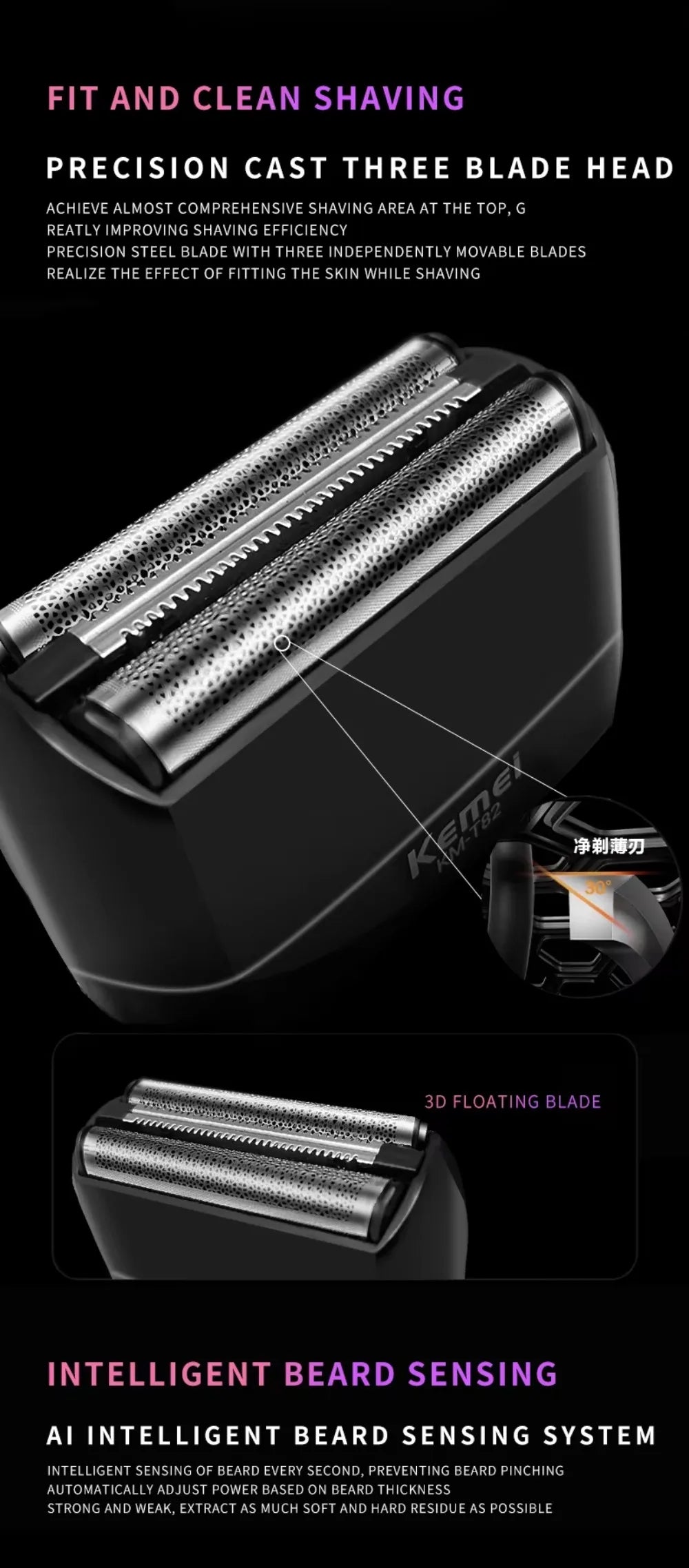 Kemei KM-T82 Usb Reciprocating Electric Shaver Washable Digital Display Professional Electric Portable Travel beard trimmer