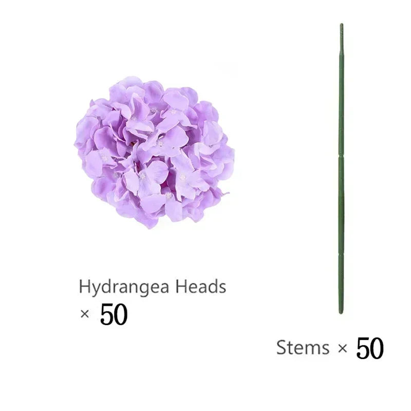 50 PCS Artificial Hydrangea Flowers Silk Hydrangea Heads for Wedding