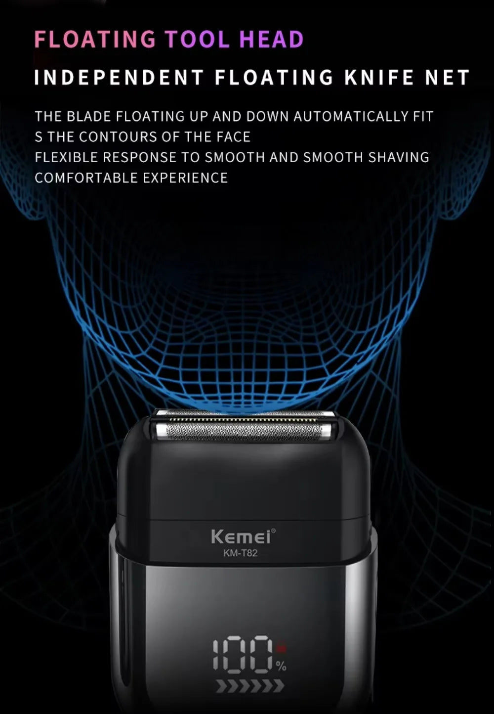 Kemei KM-T82 Usb Reciprocating Electric Shaver Washable Digital Display Professional Electric Portable Travel beard trimmer