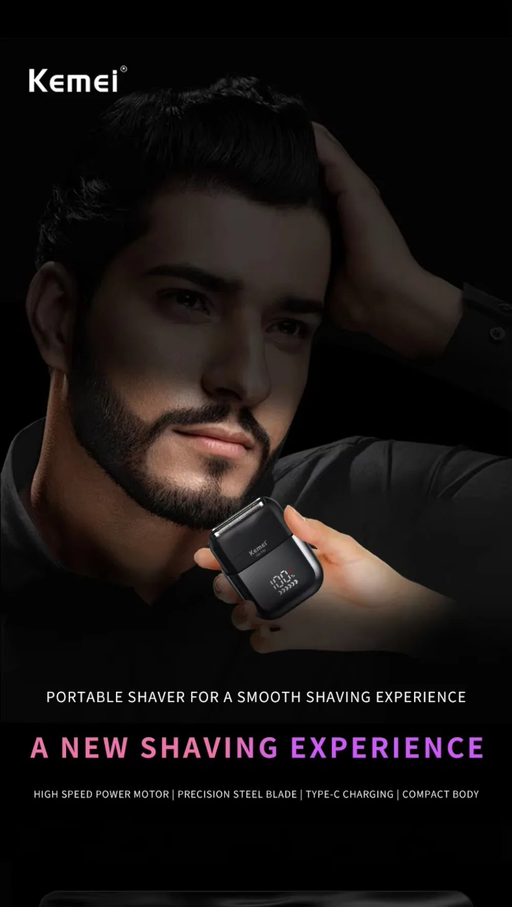Kemei KM-T82 Usb Reciprocating Electric Shaver Washable Digital Display Professional Electric Portable Travel beard trimmer
