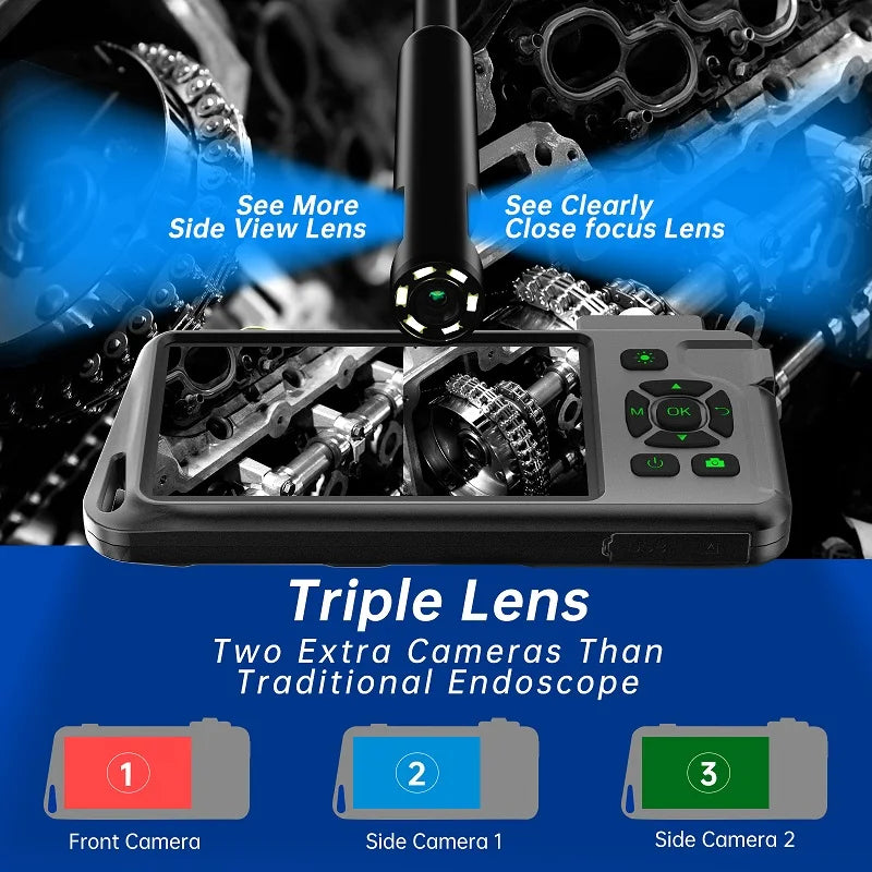 5''IPS Screen Industrial Endoscope Camera 1-15M HD1080P Single Dual Triple Lens HD1920 5.0MP Autofocus Pipe Inspection Borescope