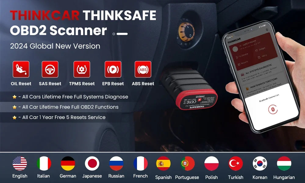 Thinkcar Thinksafe Bluetooth OBD2 Automotive Scanner Car Code Reader 5 Reset All System OBD 2 Auto Diagnostic Tools PK Thinkdiag