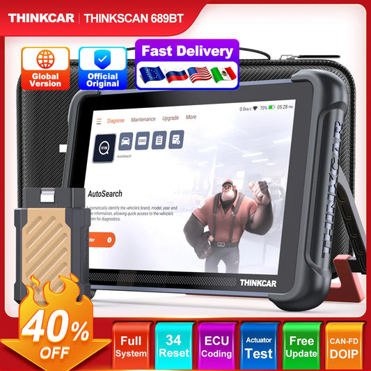 THINKSCAN 689BT Auto OBD2 Scanner CANFD DOIP Full System Actuator Test 34 Reset IMMO Lifetime Free Update Car Diagnostic Tool