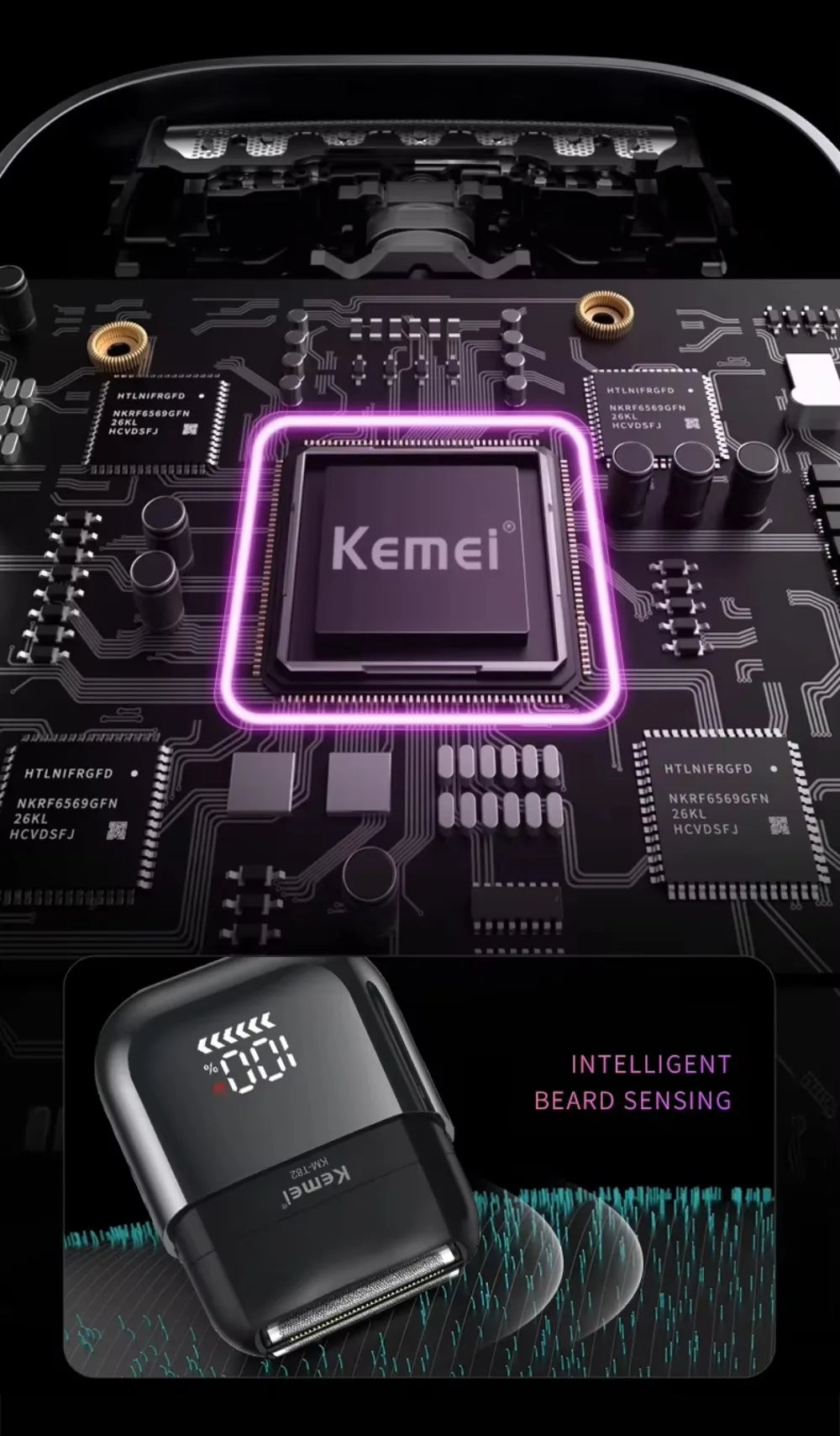 Kemei KM-T82 Usb Reciprocating Electric Shaver Washable Digital Display Professional Electric Portable Travel beard trimmer