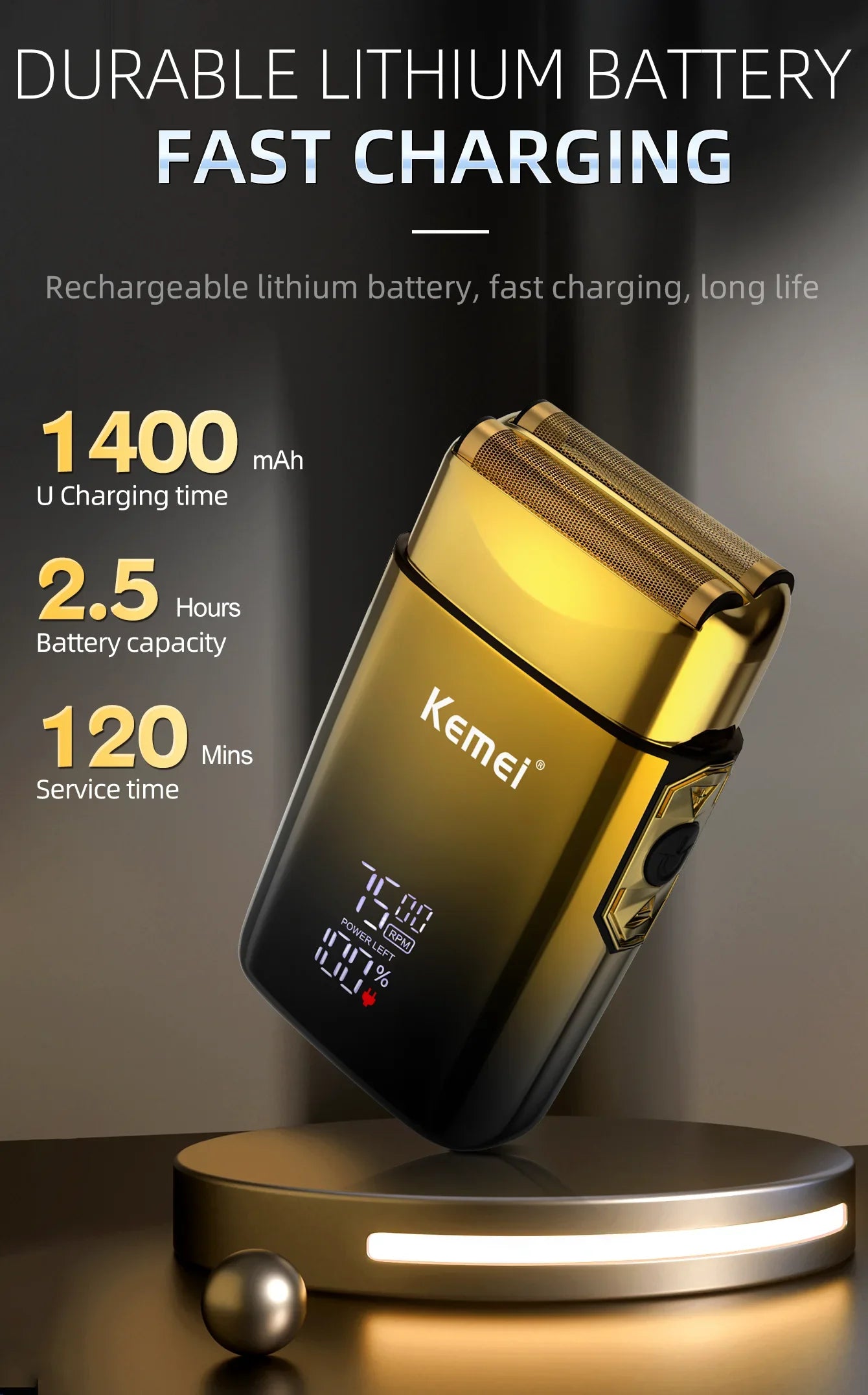 Kemei TX10 New Electric Shaver with LED Display Screen Rechargeable Hair Beard Razor Bald Head Shaving for Men