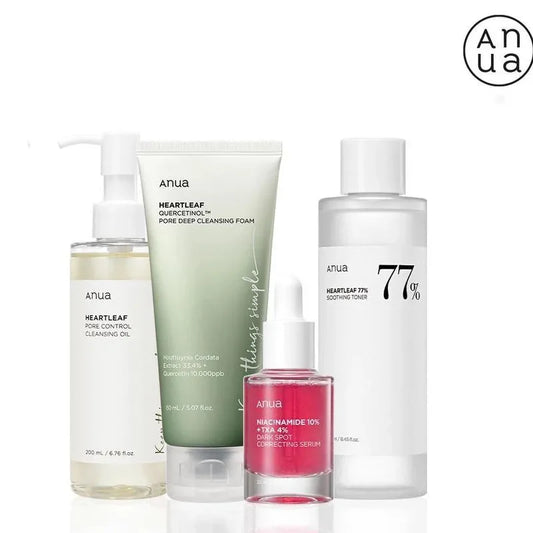 ANUA Heartleaf 77% Toner Moisturizing Quercetin Deep Cleanser, Cleansing Oil + Niacinamide 10% + TXA4% Essence Skin Care Set