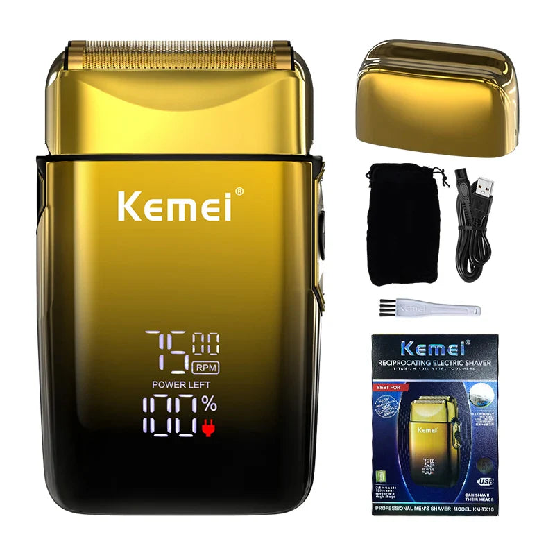Kemei TX10 New Electric Shaver with LED Display Screen Rechargeable Hair Beard Razor Bald Head Shaving for Men