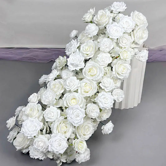 White Rose Artificial Wedding Flowers Wall Iron Arch Backdrop Decor Supplies Fake Silk  Rose Row Table Centerpiece Arrange