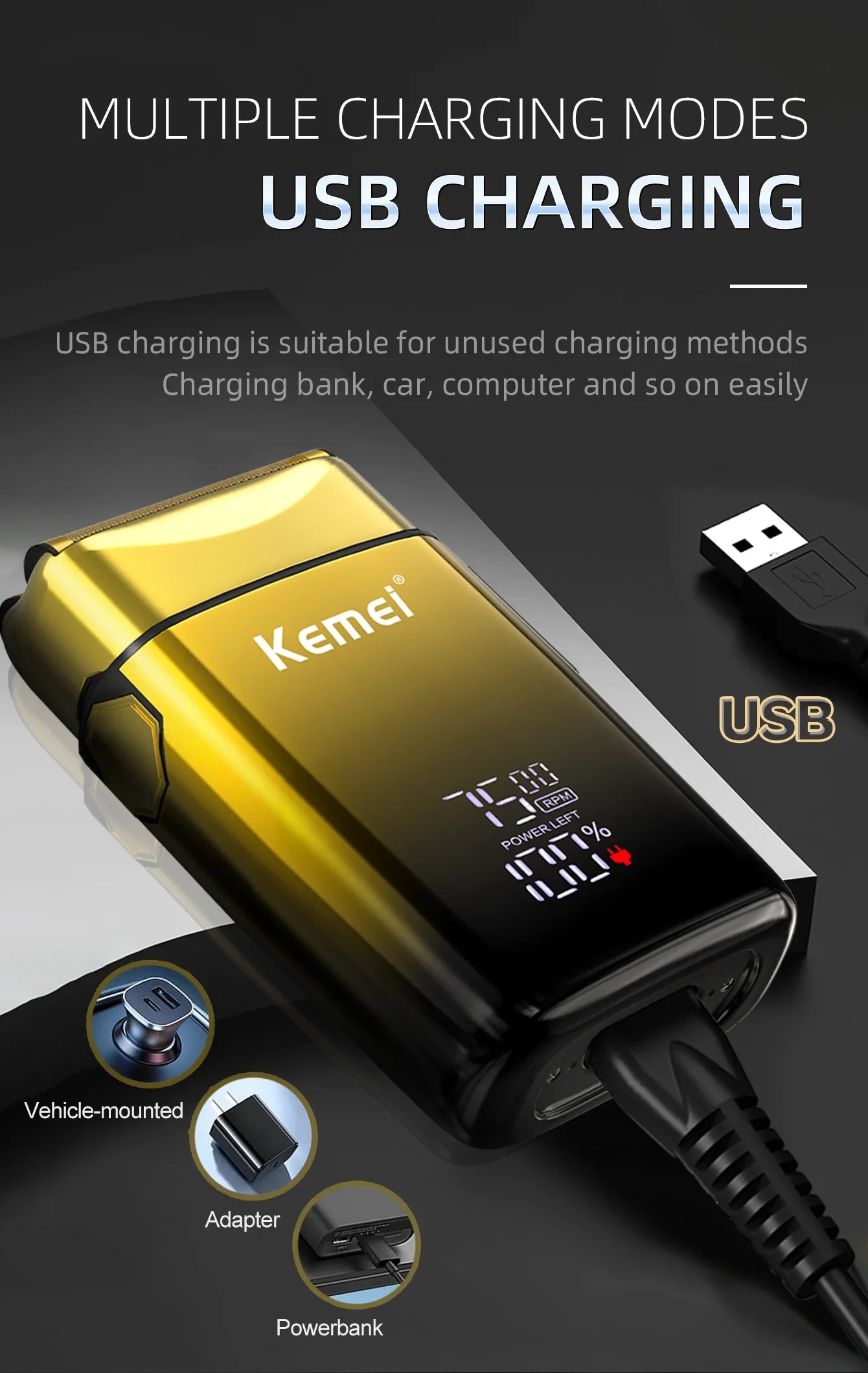 Kemei TX10 New Electric Shaver with LED Display Screen Rechargeable Hair Beard Razor Bald Head Shaving for Men