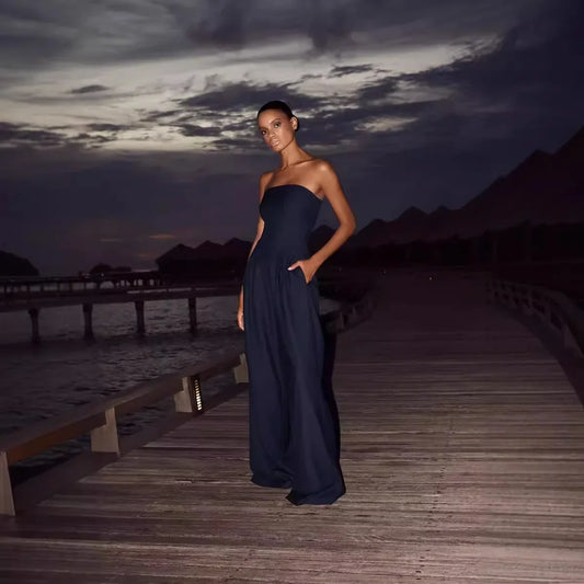 2025 Women's Jumpsuits Strapless Back Sexy Solid Color Temperament Party Evening Slim High Waist Bodysuit Women