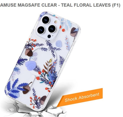 Spec-Amuse Megasafe Clear Teal Floral Leaves Mobile Case-15pro-Free Shipping