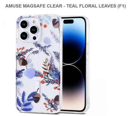 Spec-Amuse Megasafe Clear Teal Floral Leaves Mobile Case-15pro-Free Shipping