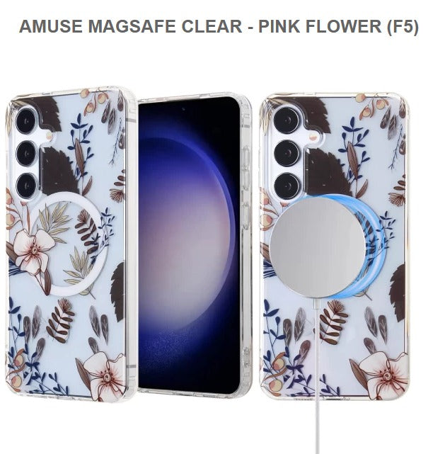 Amuse Meagsafe Clear Mobile Cover For Samsung S24Ultra-Pink Flower