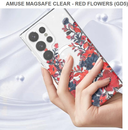 Amuse Meagsafe Clear Mobile Cover For Samsung S24Ultra-Red Flowers