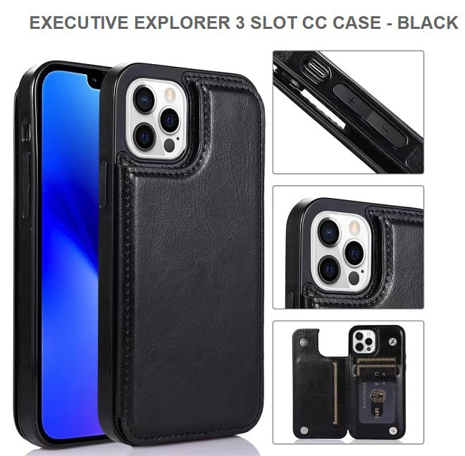 EXECUTIVE EXPLORER 3 SLOT CC CASE for 1Phone 15 Pro Max-Black-Get Free Shipping