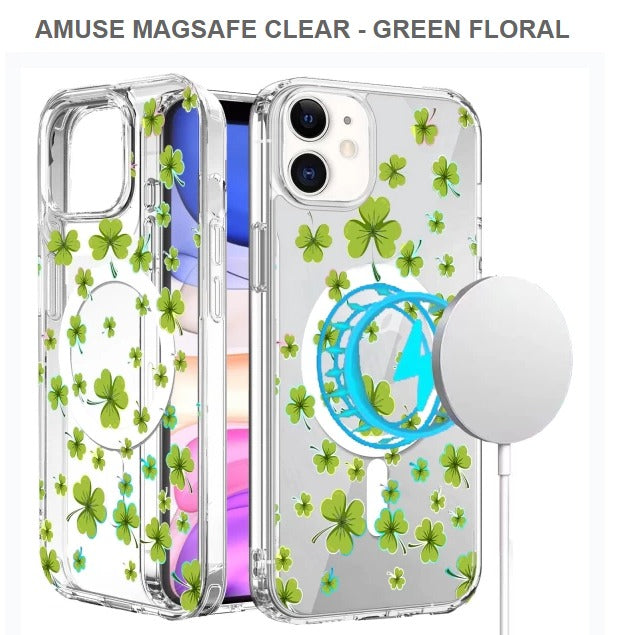 Amuse Megasafe Clear Mobile Case for Iphone 11 &11Pro-Green Floral-Free Shipping