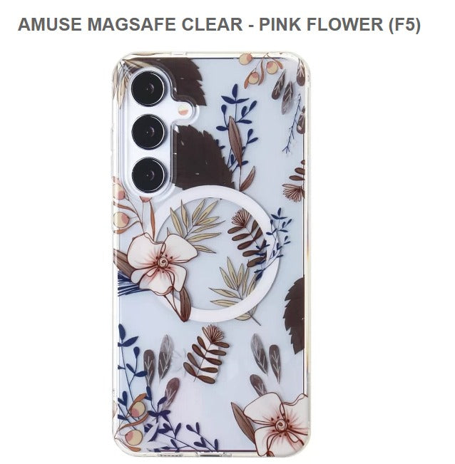 Amuse Meagsafe Clear Mobile Cover For Samsung S24Ultra-Pink Flower