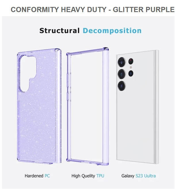 Conformity Heavy Duty Mobile Caseof Samsung S23Ultra-Glitter PurpleFree Shipping