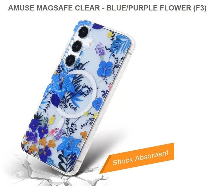 Amuse Meagsafe Clear Mobile Cover For Samsung S24Ultra-Purple Flower