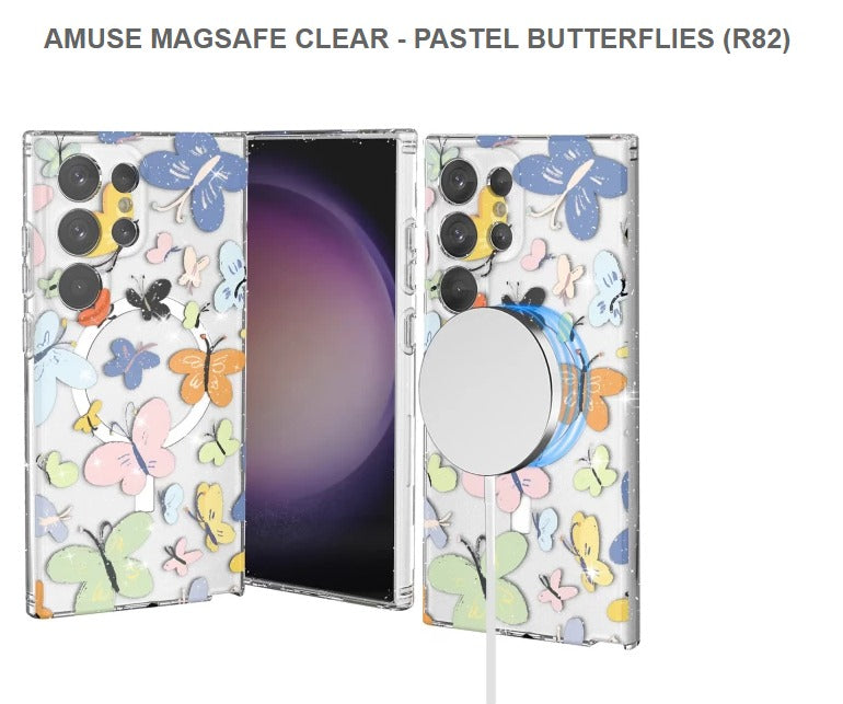 Amuse Meagsafe Clear Mobile Cover For Samsung S24Ultra-Pastle Butterflies