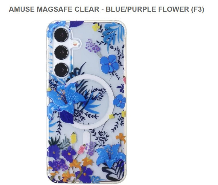 Amuse Meagsafe Clear Mobile Cover For Samsung S24Ultra-Purple Flower