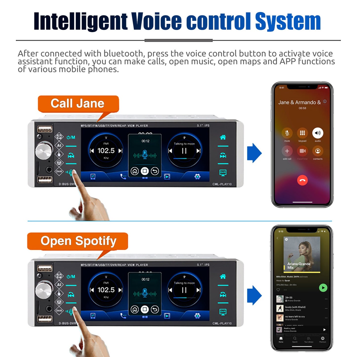 ESSGOO Single DIN Car Stereo Head Unit Wireless Carplay Android Auto 5" HD Touch Screen Bluetooth USB AUX-IN TF FM MP5 Player