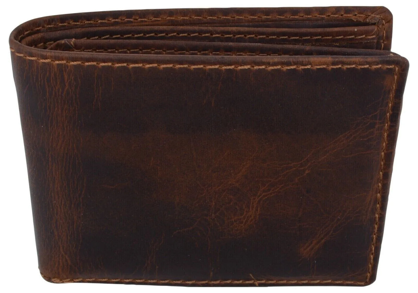 RFID Blocking Brown Vintage Leather Men's Bifold Center Flap Wallet