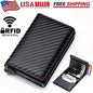 RFID Blocking LEATHER CARBON FIBER Mens Wallet Purse Slim ID Credit Card Holder